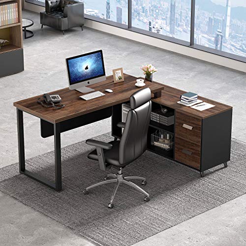 Tribesigns L-Shaped Computer Desk, 55 Inch Large Executive Office Desk with Drawers Business Furniture Workstation with 47 inch File Cabinet