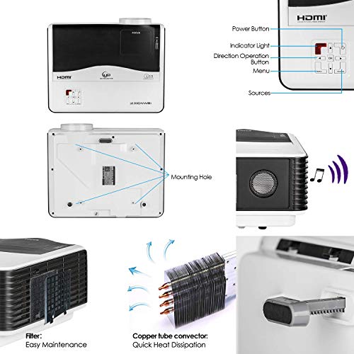 Bluetooth Projector WIFI 5000 Lumens Android Wireless Home Theater Cinema Support Full HD 1080P 200" with HDMI USB VGA Port for iPhone iPad PC Smartphone