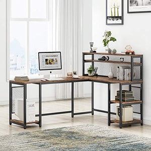 Tribesigns 67" Large Computer Desk with Hutch, Office Desk Study Table Writing Desk Workstation with 5 Storage Shelves 2 Tier Bookshelf for Home Office (Rustic Brown)