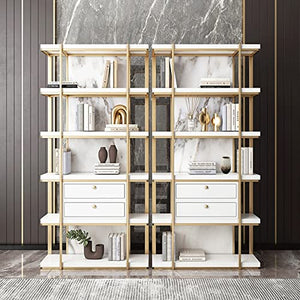 None Floor-to-ceiling Bookshelf 5-layer Display Rack in Gold and Black 80*30*200 cm