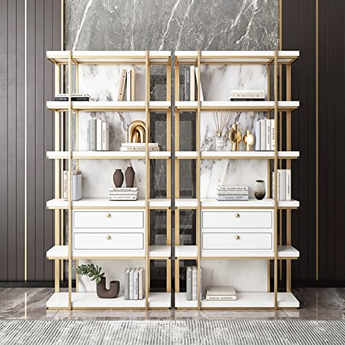 Floor-to-ceiling Bookshelf 5-layer Display Rack in Gold and Black 80*30*200 cm