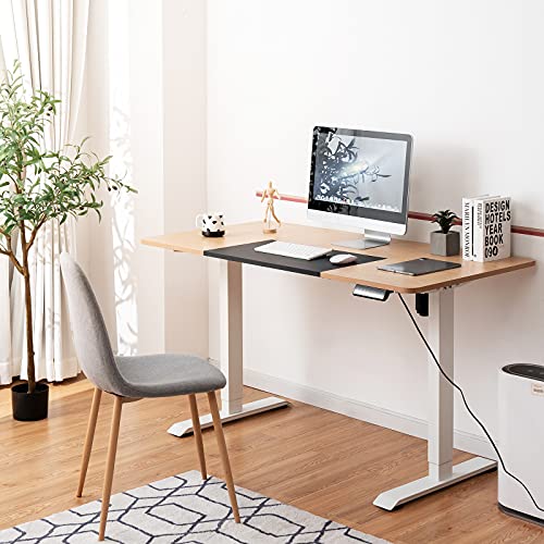 RELAX4LIFE Electric Height Adjustable Standing Desk Lifting Gaming Table Workstation W/Mouse Pad, 4 Programmable Presets Controller, Home Office Memory Stand Up Desk(55” x 28”, Natural+Black)
