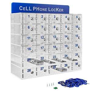 HaroldDol Cell Phone Locker with Charging Slot, Acrylic Storage Cabinet (30 Slots)