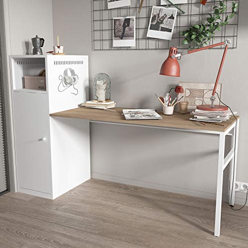 BJYX Home Office Computer Desk L-Shaped PC Workstation Laptop Table 3-Tier Storage (Color : White)