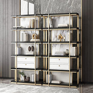 None Floor-to-ceiling Bookshelf 5-layer Display Rack in Gold and Black 80*30*200 cm