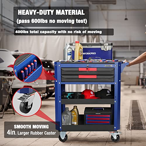 WORKPRO 28” Rolling Tool Cart with 2 Drawers, Heavy Duty Industrial Storage Organizer
