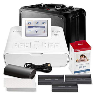 Canon SELPHY CP1300 Compact Photo Printer (White) with WiFi w/Canon Color Ink and Paper Set + Case + Battery