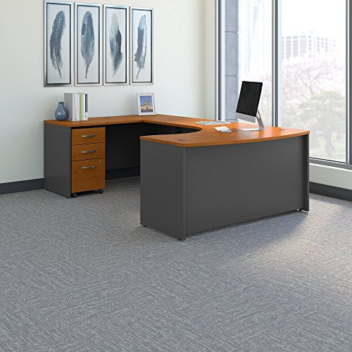 Bush Business Furniture Series C 60W Left Handed Bow Front U Shaped Desk with Mobile File Cabinet in Natural Cherry