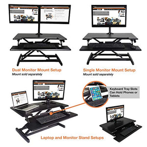 Victor DCX610 Height Adjustable Compact Standing Desk| Black| 33” Wide Sit-Stand Dual Monitor Desk and Laptop Riser Workstation| Compatible with Most Monitor Arms