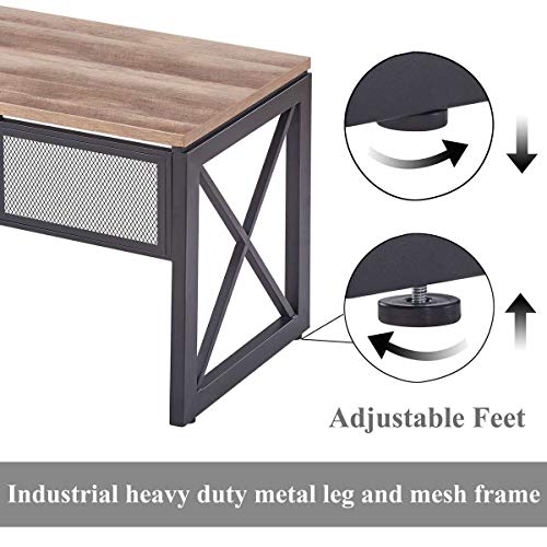 BON AUGURE Industrial Home Office Desks, Rustic Wood Computer Desk, Farmhouse Sturdy Metal Writing Desk (60 Inch, Vintage Oak)