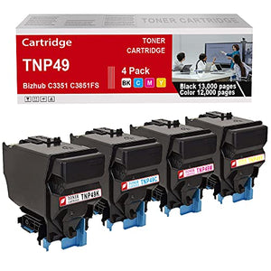 4-Pack (1BK+1C+1M+1Y) TNP49 TNP-49 Compatible TNP49K TNP49C TNP49M TNP49Y Toner Cartridge Replacement for Konica Minolta Bizhub C3351 C3851FS Printer Toner Cartridge.