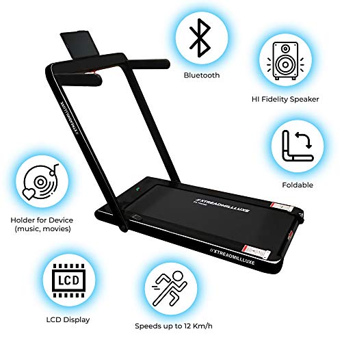 XTREADMILLLUXE 2 in 1 Folding Running and Walking Treadmill, Installation-Free, Bluetooth and HiFi Speakers, Remote Control & LED Display, Home/Office use, 2.25 HP Peak Power (Black)