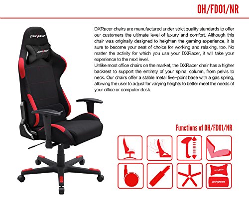 DXRacer Formula Series OH/FD01/NR Black Racing Seat Office DX Racer Chair Gaming Ergonomic Adjustable Computer Chair with - Included Head and Lumbar Support Pillows (Black/Red)