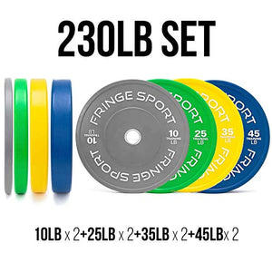 Color Bumper Plate Sets/Virgin Rubber w/Steel Insert/Low Odor + Dead Bounce/Olympic Weightlifting, & Strength Training Equipment (230)