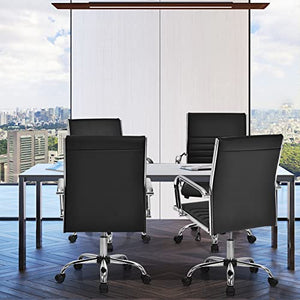 Giantex Ribbed Office Chair, High Back Executive Conference Chair, PU Leather, Swivel, Height Adjustable (Black)