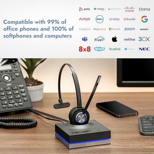 Leitner LH670 3-in-1 Wireless Office Headset with Mic - DECT Headset for Office Phone, Computer, Cell Phone - 5-Year Warranty
