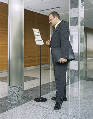 Durable Acrylic Floor Standing Sign, Letter-Size Inserts, Sturdy Aluminum Base, Extends from 40"" to 60"" Height, SHERPA Design (558957)", gray