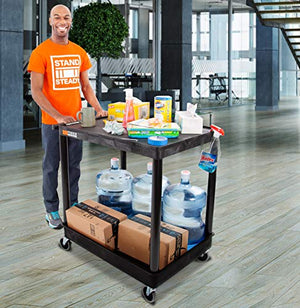 Stand Steady Tubstr Large 2 Shelf Utility Cart - Heavy Duty Hybrid Tub & Flat Shelf Cart, 200 lbs Capacity, Rolling Storage Cart (32 x 24in)