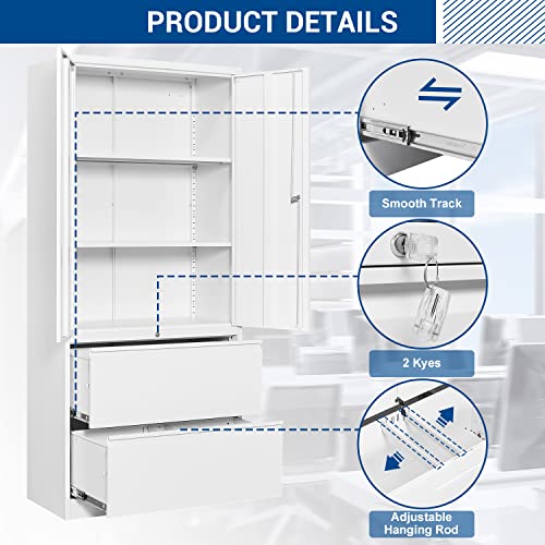 Fesbos Metal Steel Cabinets with 2 Lockable Lateral File Cabinets and Doors