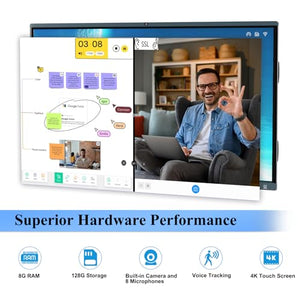 LINGHUFOX 86in Interactive Whiteboard with 4K UHD Touchscreen, Camera, and Mics