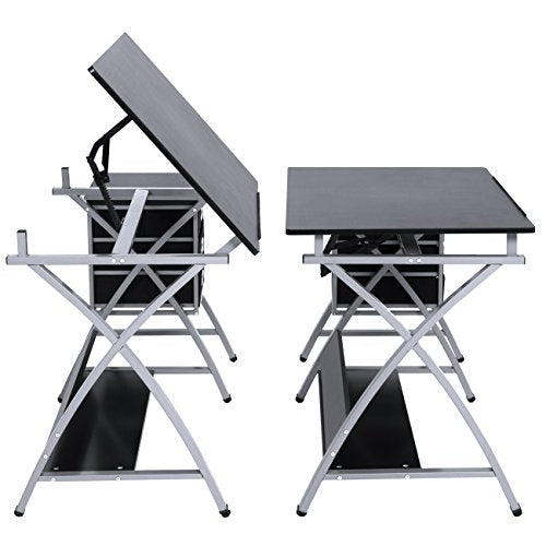 Best Choice Products Adjustable Office Drawing Board Desk Station Drafting Table Set w/Stool Chair for Arts and Crafts, Drawing, Painting, Doodling, Silver/Black