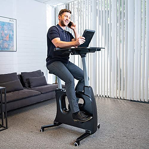 FLEXISPOT Home Office Workstation Upright Stationary Fitness Exercise Cycling Bike Height Adjustable Standing Desk - Deskcise Pro Black