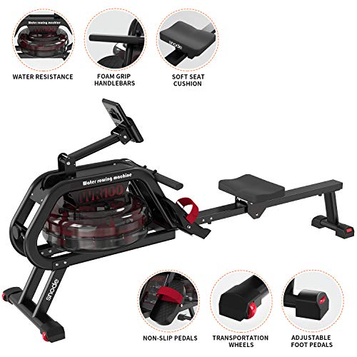 SNODE Water Rowing Machine with Bluetooth APP, Home use Water Resistance Rower Machine 331 lbs Capacity, Water Row Machine Home use with LCD Monitor and Pad Holder