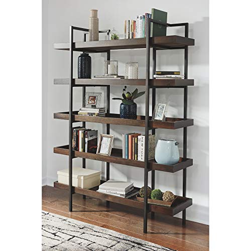 Ashley Furniture Signature Design - Starmore Bookcase - 5 Fixed Shelves - Contemporary - Blackened Gunmetal Frame - Rustic Brown Finished Shelves