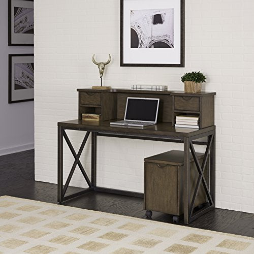 Xcel Cinnamon Finish Office Desk with Hutch & Mobile File by Home Styles