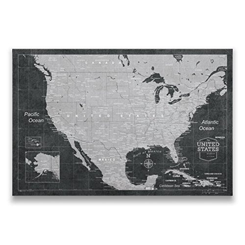 Conquest Maps Travel Map of United States with Pins Modern Slate Style Push Pin Travel Map Cork Board Canvas Map with Cork Backing. (48 x 32 Inches (Single Panel))