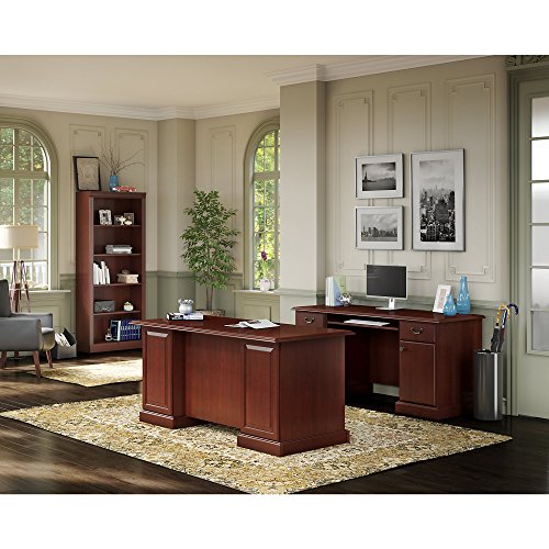 kathy ireland Home by Bush Furniture BNT005CS Bennington Manager's Desk, Credenza and Bookcase, Harvest Cherry