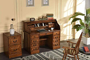 Country Marketplace Solid Oak Roll Top Desk - Executive Home Office Secretary Organizer 54"x24"x45" - Locking File Drawers - Quality Crafted Construction