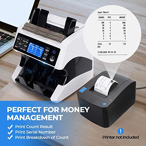 MUNBYN 80mm Receipt Printer and Bank Grade Money Counter Machine Mixed Denomination