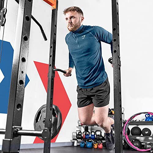 METIS Power Cage Gym Equipment - Power Rack with Weight Plates Storage, Pull Up Bar Station, Dip Bar Station & Optional Pulley System | Strength Training Equipment (Cage + Pulley System)