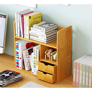 Zunruishop Bamboo Desktop Bookshelf with Drawers - Office Organizer Stand