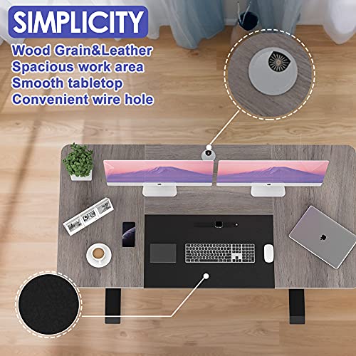 Electric Standing Desk, 4 Memory Contorller, Sit Stand Up Desk for Home Office, 55"x28" Adjustable Height Automatic Rising Sturdy Computer Workstations, Willow Wood Grain&Leather Table Top/Black Frame