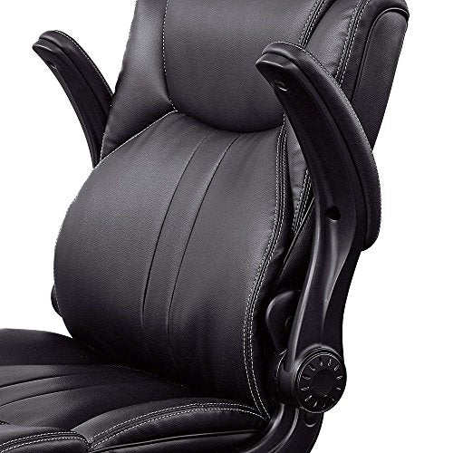 Officient Omega Collection Adjustable Arm Stool with Flip Arms and Footring in Black Polyurethane