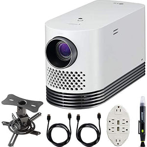 LG Laser Smart Home Theater Projector White (HF80JA) w/Bundle Includes, Projector Mount + 2x 6ft High Speed HDMI Cable + Transformer Tap USB w/ 6-Outlet Wall Adapter, 2 Ports + LCD/Lens Cleaning Pen