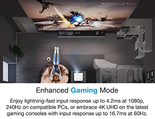 Optoma UHD38 4K Gaming Projector | 4000 Lumens | 4.2ms Response Time | Enhanced Gaming Mode | 240Hz Refresh Rate | HDR10 & HLG