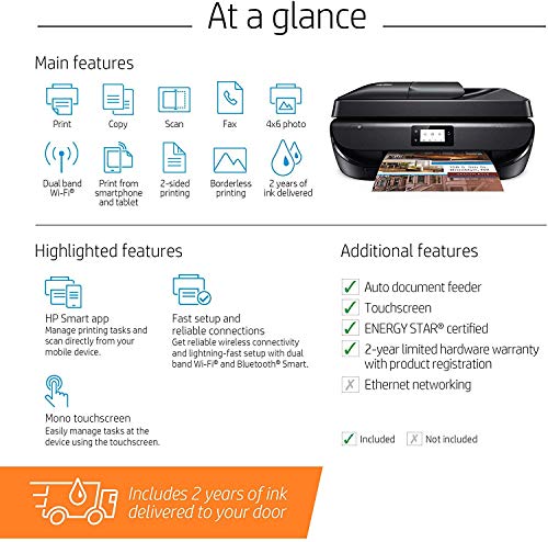 HP OfficeJet 5260 Wireless All-in-One Printer – includes 2 Years of Ink Delivered to Your Door, Works with Alexa (Z4B13A)