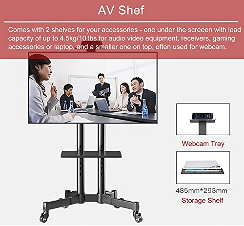 Generic TV Stand Floor Swivel & Tilt On Wheels, Fits 42-65 Inch TV, Black Rolling Cart with AV Shelf
