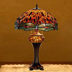 Xihe Tiffany Antique Table Lamp 18" Dragonfly Son and Lamp Vintage Classic Artist Living Room Table Lamp