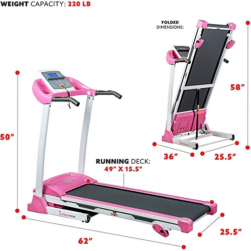 Sunny Health and Fitness p8700 Pink Treadmill with Manual Incline and LCD Display Bundle with Deco Gear Home Gym 7-Piece Fitness Kit and Workout Cooling Sport Towel