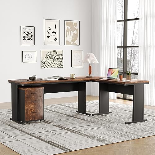 Tribesigns 83" L-Shaped Executive Desk with 3-Drawer Cabinet