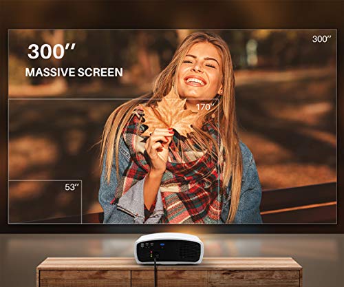 VIVIMAGE Explore 3 Native 1080P Projector, 6800 Lux Full HD 300" Led Projector 60Hz Home Theater Compatible TV Stick, 2 HDMI, VGA, Smartphone, PC, TV Box, PS4, ±40° Electronic Keystone Correction