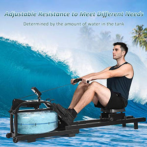 GYMAX Water Rowing Machine, Water Rower with Adjustable Resistance & LCD Display, Easy-Transportation Rower for Whole Body Exercise Cardio Training (Water Resistance)