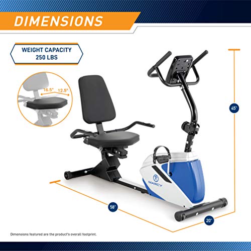 Marcy 8 Levels Magnetic Resistance Recumbent Exercise Bike with Adjustable Seat, 250-lb Capacity ME-1019R