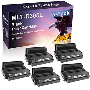 5 Pack (Black) Compatible D305L MLT-D305L Black Toner Cartridge use for Samsung ML-3750ND Printer (High Yield)