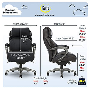 Serta Big and Tall Executive Office Chair with AIR Technology, Smart Layers Premium Elite Foam - Supports up to 350 lbs - Bonded Leather - Black