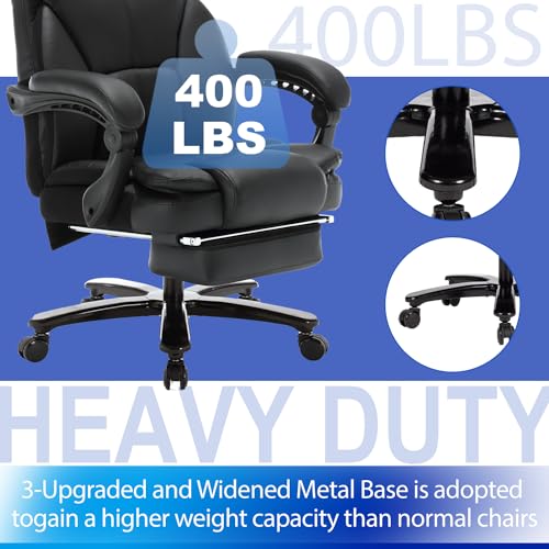KCREAM Big and Tall Office Chair 400lbs, High Back Recline with Footrest, Faux Leather Ergonomic Executive Desk Chair